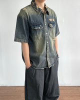 Groot damage denim short-sleeved shirt