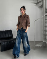 Tiv Curved Cut Balloon Denim Pants