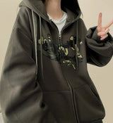 Camo Lettering Two Way Hooded Zip-Up 