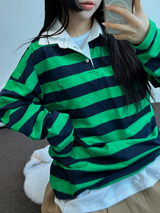 キュートカラーペティット👚ストライプロングスリーブTシャツ🎀❤💚3カラー