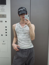 26SS★ [PLAN MADE/MADE] Acid Henley Neck Washing Sleeveless