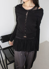 PEARL MESH SHIRRING TOP