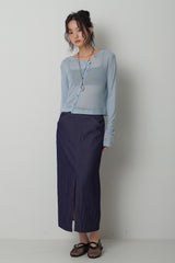 Front Slit Long Skirt_Navy