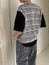 Net see-through dangara v neck knit vest 2C