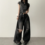 Andy Knee Damage Cutting Deep Washed Denim Wide Pants