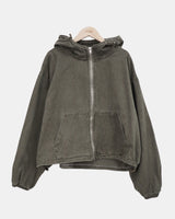 Peon Pigment-Washed Two-Way Crop Hoodie Zip-Up
