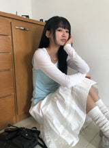 26SS★ [MADE] コリンダイアゴナルボタンスリーブレスシースルーレイヤードTシャツ