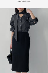 Satin Tie V-Neck Blouse
