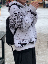 Snowflake Nordic wool knit hooded zip-up