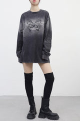 (Unisex) ヘックスバタフライウォッシングロングTシャツ