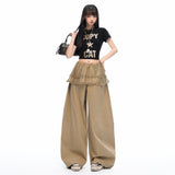 Layered Frill Detail Curved-Leg Casual Pants