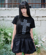 フラワークロス スリムTシャツ - ブラック