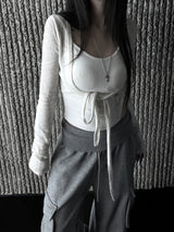 slub crop strap knit cardigan (4color)