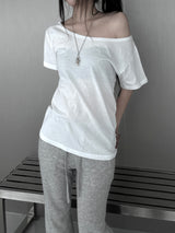 ルーズフィットベーシックオフショルダーT (4color)