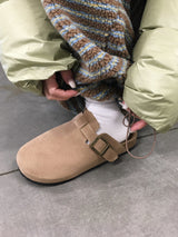 Boston Suede Buckle Slides (3c)