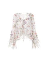 Cherry Blossom Ribbon Frill Floral Chiffon Blouse