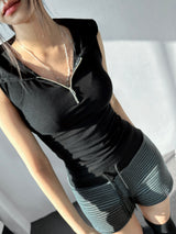 Crotch Cropped Hooded Tank with Back Lettering 3color
