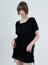 アイレットレースフードワンピース / black