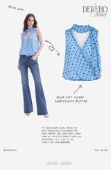 Blue Dot Scarf Sleeveless Blouse