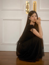 Meow Summer draping shrring Boat neck Top