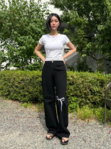 リボン刺繍ブラックデニムパンツ コード18203