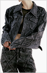 DIAMOND PATCH WASHING BLACK DENIM JACKET