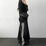 Port 3 trackline washed denim wide pants
