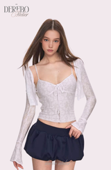 White Daisy flare cardigan two-piece(SET)