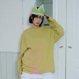 CAT GIRL & FLOWER LONG SLEEVE - LIGHT GREEN