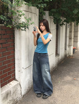 Deron Denim Washing Banding Snap Wide Pants