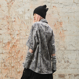 RELABEL 24SS ウォッシュド＆ディストレストスウッシュブループレイドデストロイフリンジ半袖シャツ