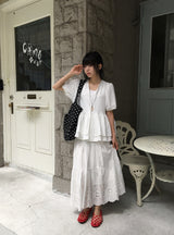 Pombo Tiered Frill Over Fit Short Sleeve Puff Blouse