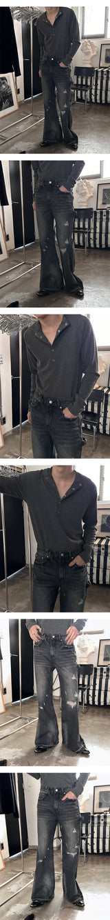 [Unisex] Damage boots cut flare pants