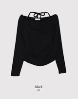 ロマンティックシャーリングホルターネックオフショルダーニット (4color)