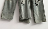 Andy Knee Damage Cutting Deep Washed Denim Wide Pants