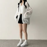 Shelly Gauze Two-Line High-Neck Zip-Up Jumper
