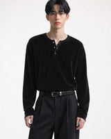 (M's) Velour Henley Neck Long Sleeve