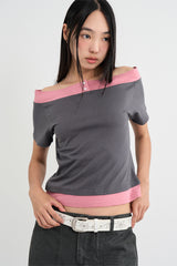 レイヤード オフショルダー Tシャツ