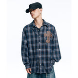 Oversized Patch Check Shirt - Navy
