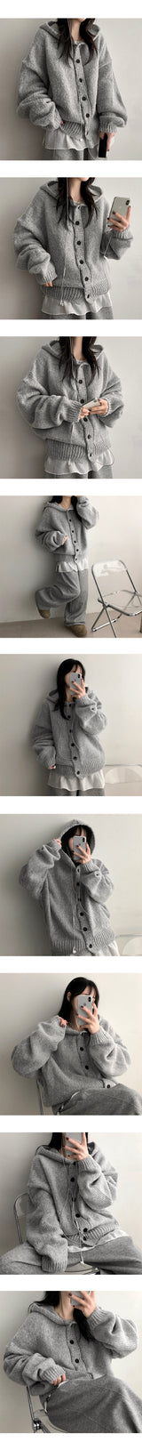 Tory button hooded knit cardigan