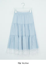 Mujeuf Tiered Lace Banding Long Skirt