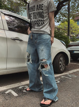 ロードダメージワイドデニムパンツ