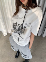レタリングバンドルーズフィットショートスリーブtシャツ