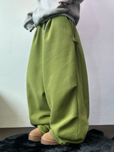 シープフリース🐑🧸スナップツーピンタックストリングバルーンワイドロングパンツ 🧸🩶🖤💚4カラー