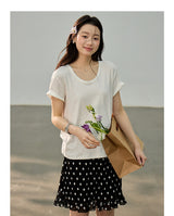 Dot ruffle flare mini skirt