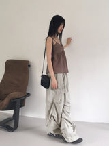 Bakin Nylon Cargo Two-Way Banding Long Wide Jogger Pants