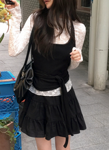 DN コットン100 ティアード ミニスカートパンツ (2color)