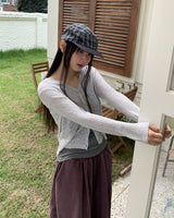 Dab see-through V-neck two-way button cardigan