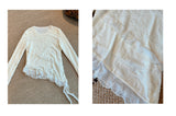 Silk Ruffle Hem Mix Mesh Flower Embroidery Top