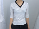Lace V-Shirring Dot Top
